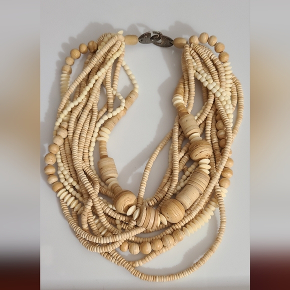 RARE MONIES GERDA LYNGGAARD multi strand woodhorn torsade...